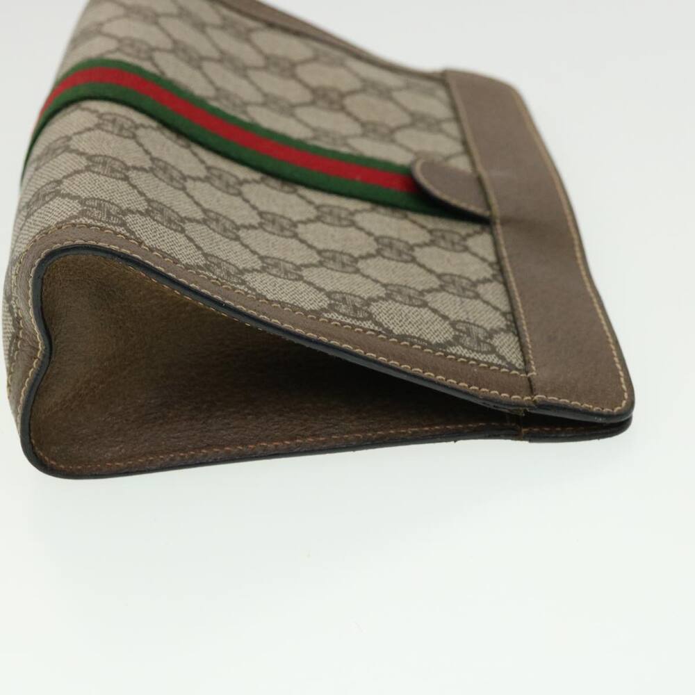 GUCCI GG Canvas Web Sherry Line Clutch Bag Beige Red Green - Picture 3 of 16